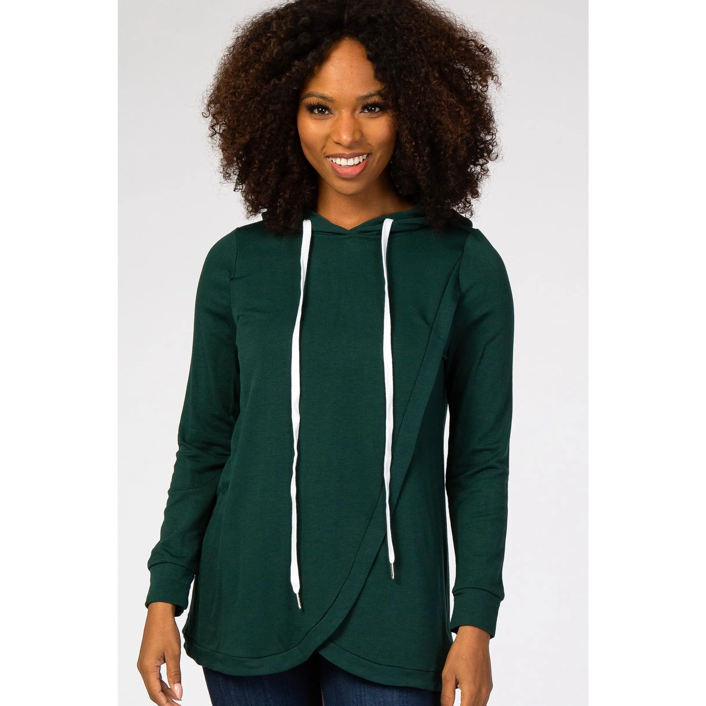 Forest Green Layered Front Nursing Fleece Hoodie