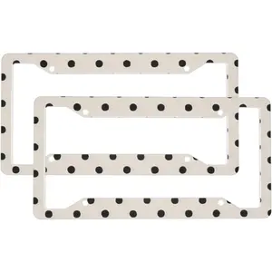 Small Black Polka Dot 2-Pack Aluminum License Plate Frames, Universal Car License Plate Holder with 4 Holes and Screws, Car Accessories