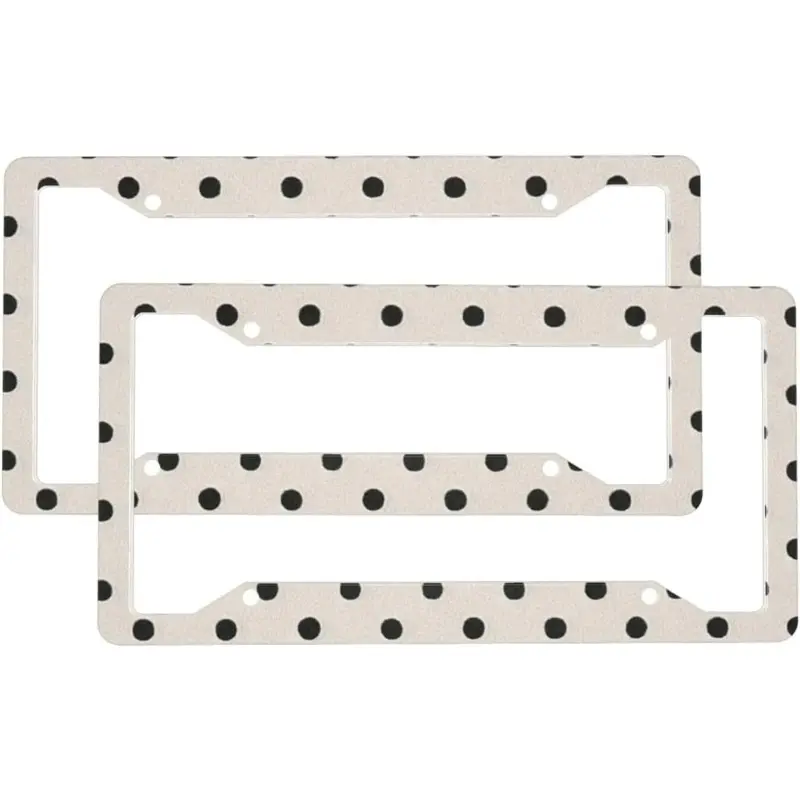 Small Black Polka Dot 2-Pack Aluminum License Plate Frames, Universal Car License Plate Holder with 4 Holes and Screws, Car Accessories