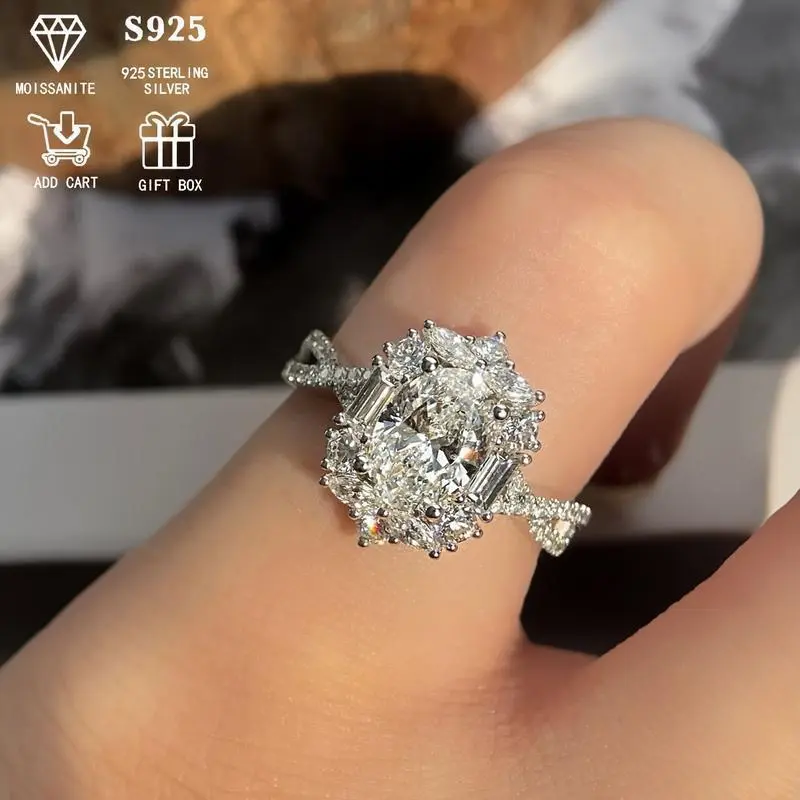 Elegant 2ct Oval Moissanite Engagement Ring - Hypoallergenic S925 Sterling Silver, Bohemian Style with Cross Goose Egg Design, Ideal for Weddings & Anniversaries, Perfect Gift for Her, 3.5g, Low Allergy, Ladies, Bohemia Style, Elegant Style Elegant 2ct Oval Moissanite Engagement Ring - Hypoallergenic S925 Sterling Silver, Bohemian Style with Cross Goose Egg Design, Ideal for Weddings & Anniversaries, Perfect Gift for Her, 3.5g, Low Allergy, Ladies, Bohemia Style, Elegant Style
