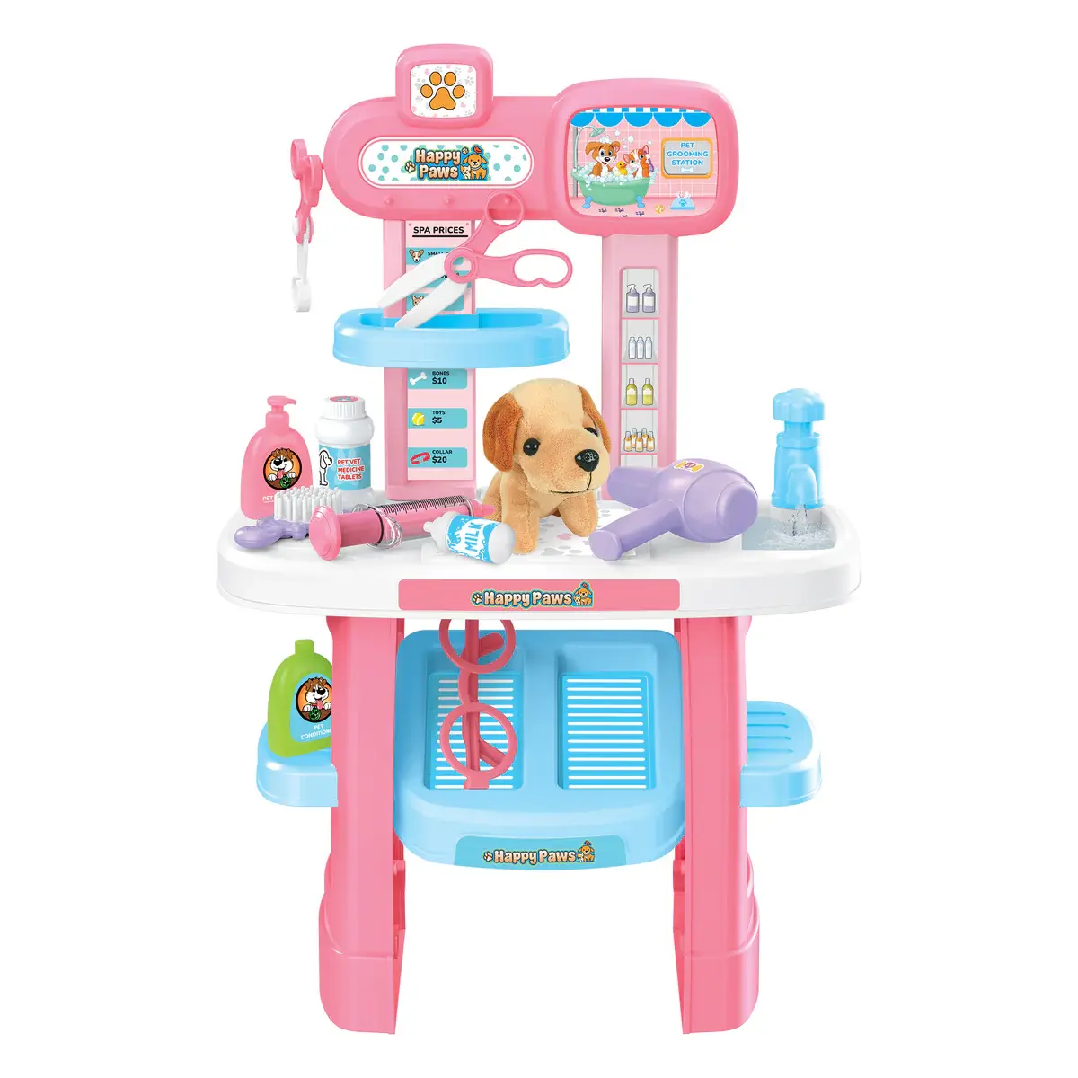 Happy Paws Kid's Pet Grooming Playset 22-Piece Set with Realistic Tools & Soft Plush Toy for Interactive Fun and Learning Responsibility