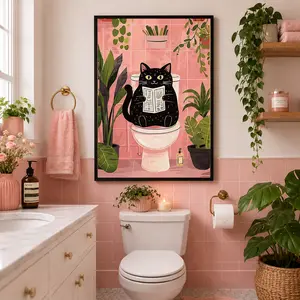 Bathroom Cat Reading Newspaper Print For Toilet Wall Art Print Maximalist Bathroom Decor Toilet Poster Cat Lover Gifts