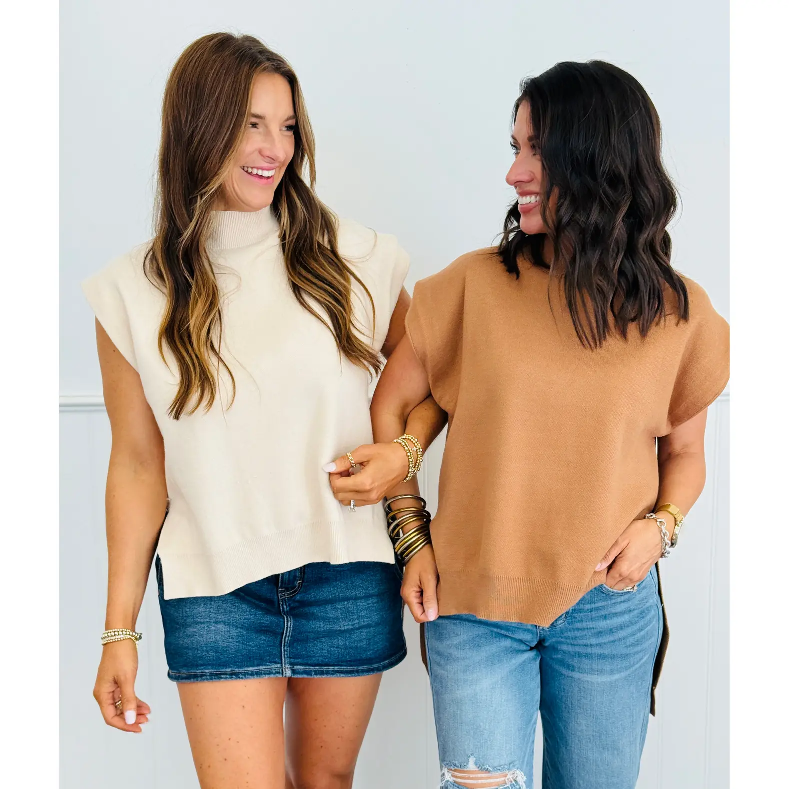 Mock Neck Hi-Lo Sleeveless Sweater Top (Reg.)-2 Colors