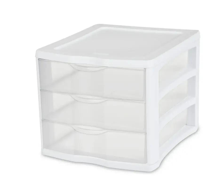 3-Drawer Unit, Clear Plastic Countertop, Desk Drawers, White 3-Drawer Unit, Clear Plastic Countertop, Desk Drawers, White