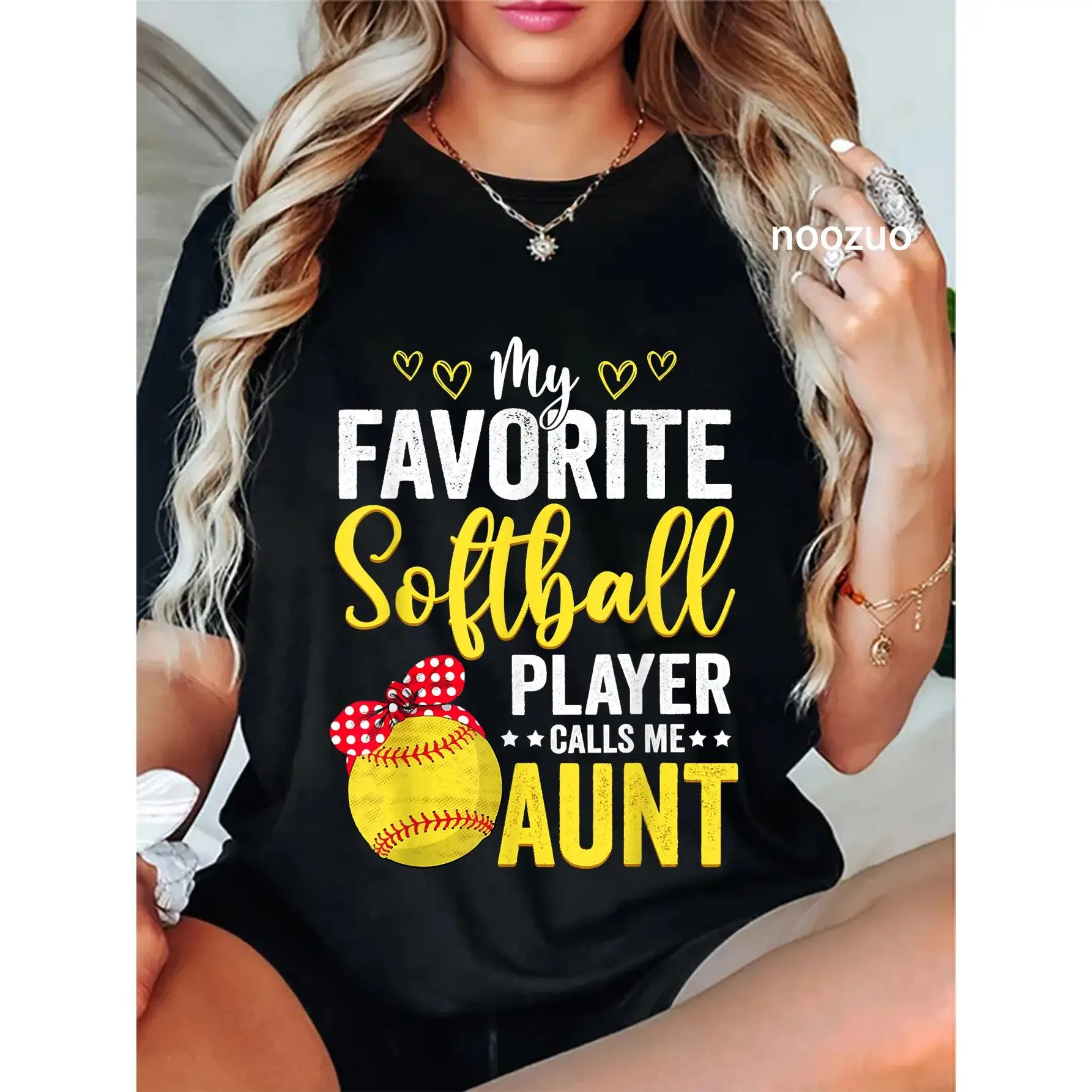 100% Cotton My Favorite Softball Player Calls Me Aunt Softball Lover Mom T-Shirt