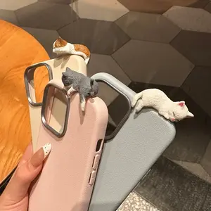 Plush Paws Case for iPhone 16/15plus/14, 3D Lying Cat Design, Premium Leather Military-Grade Protection, Fits 12-16 Series