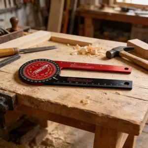 7 Inch Miter Saw Protractor, Red Black Aluminum Alloy Angle Ruler for Woodworking, 0-360 Degree Rotary Measuring Tool, Woodworking Square Protractor
