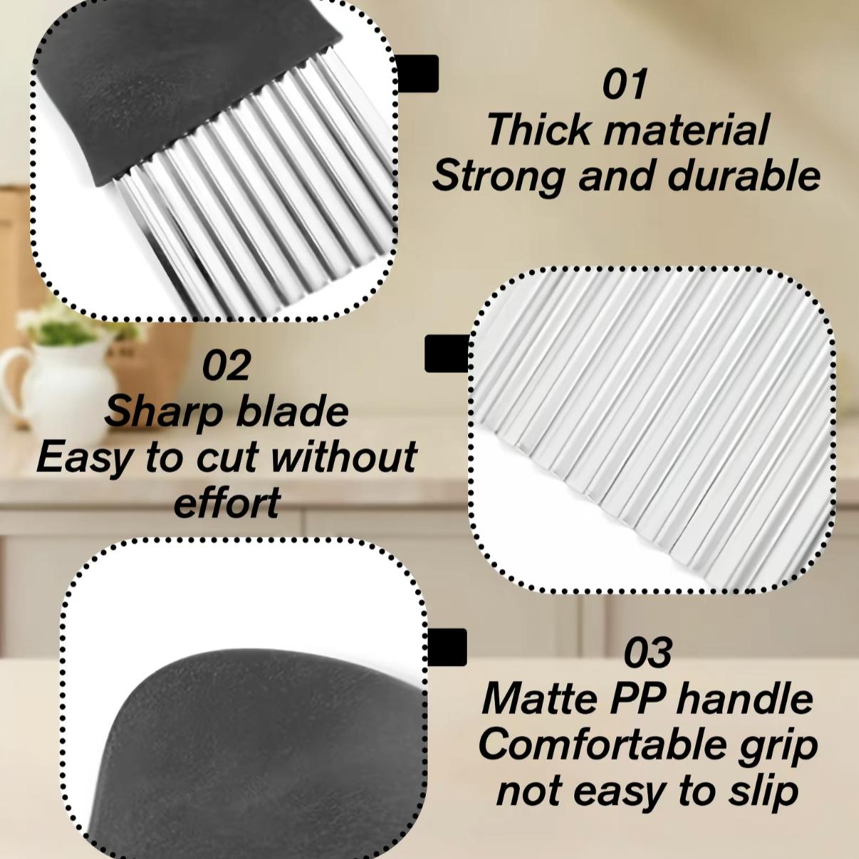 2 Counts Large Crinkle Cutter, French Fry Slicer, Potato Knife Cutter, Wavy Chopper for Fruits and Vegetables, Stainless Steel Blade Kitchen Cutting Tool