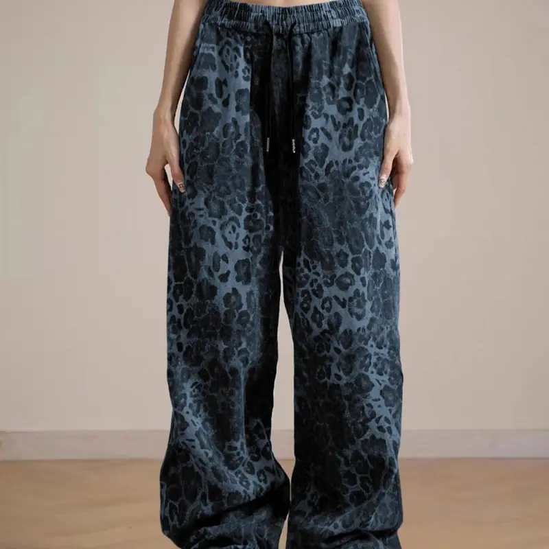 Women's Leopard Print Adjustable Drawstring Waist Wide Leg Fit Knit Pajama Pants Pjs, Casual Comfy Pocket Trousers for Spring & Fall, Pajama Bottoms, Women's Sleepwear & Loungewear for Daily Wear, Womenswear