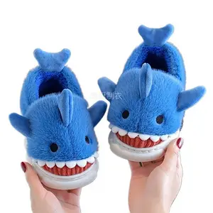 NewKids' Cartoon Shark Plush Slippers - Soft Fleece-Lined, TPR Sole (Warm Indoor/Outdoor, Boys & Girls)