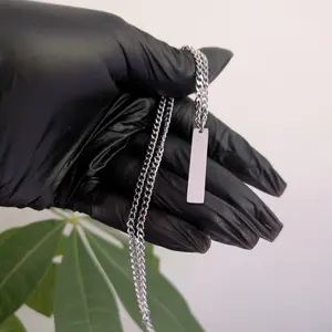Engraved Vertical Bar Tag Necklace Waterproof Cuban Chain Figaro Chain Laser Engraved Name Necklace Personalized Gift | Easter Gift Idea