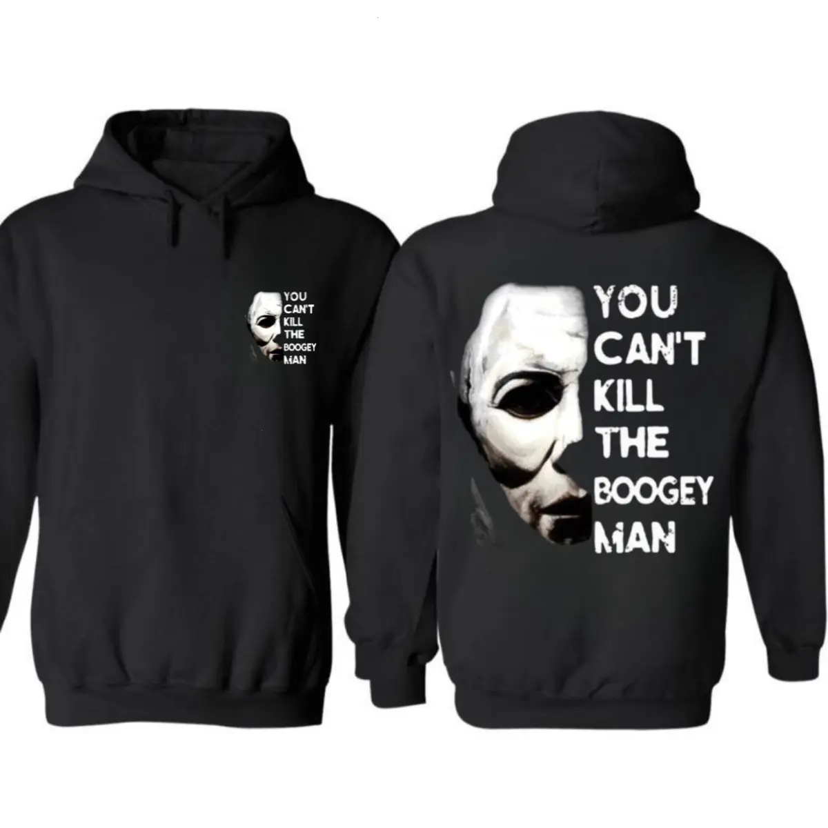 Men's Cotton Pullover Sweatshirt, Michael Myers Halloween Horror Movie Hoodie with Mask Design, Jason Voorhees-Inspired "You Can't Kill The Bogey" Menswear Tops, Horror Fan Apparel, KitchenEra
