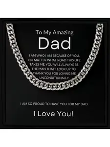 Classic Stainless Steel Cross Necklace, Include Beautiful Message Card + Gift Box. Perfect Gift for Dad, Father's Day. The Best Choice for Birthday, New Year, Festival, and Party.