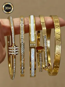 Elegant Bubble Star Bracelet Set, Rhinestone Bangle Bracelet, Titanium Steel Material, High-End Style for Women, Minimalist Luxury Design, 5 Pieces