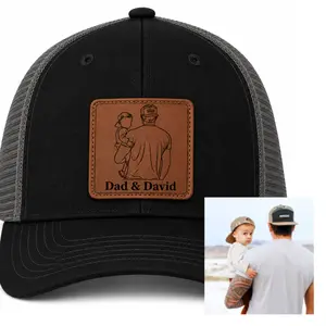 Personalized Dad & Son Trucker Hat, Custom Photo Leather Patch Hat, Dad & David Gift, Father Son Matching Cap, Father's Day Gift for Dad