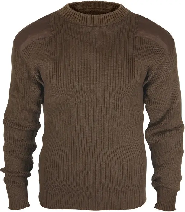 Men's Ribbed Acrylic Knitwear, Military Commando Style Pullover with Reinforced Patches and Double Cuffed Sleeves, Tops, Menswear, Long Sleeve
