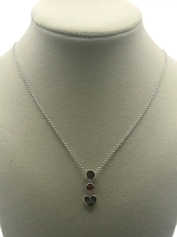Pre-owned Gucci Heart W/ Red Gun Silver Necklace Perfect for Daily Use