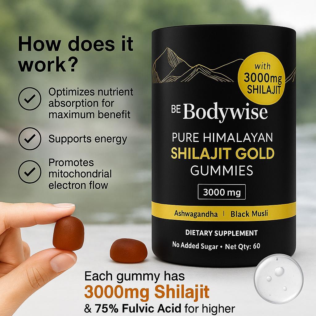 Be Bodywise Pure Himalayan Shilajit Gummies | For Optimal Energy, Immunity, Vitality, Endurance, Packing, Longer time & Stamina Support | 3000mg with KSM-66 Ashwagandha, Gokshura, Saffron, Black Musli, Fulvic Acid & 85+Trace Minerals Organic Healthcare Be Bodywise Pure Himalayan Shilajit Gummies | For Optimal Energy, Immunity, Vitality, Endurance, Packing, Longer time & Stamina Support | 3000mg with KSM-66 Ashwagandha, Gokshura, Saffron, Black Musli, Fulvic Acid & 85+Trace Minerals Organic Healthcare
