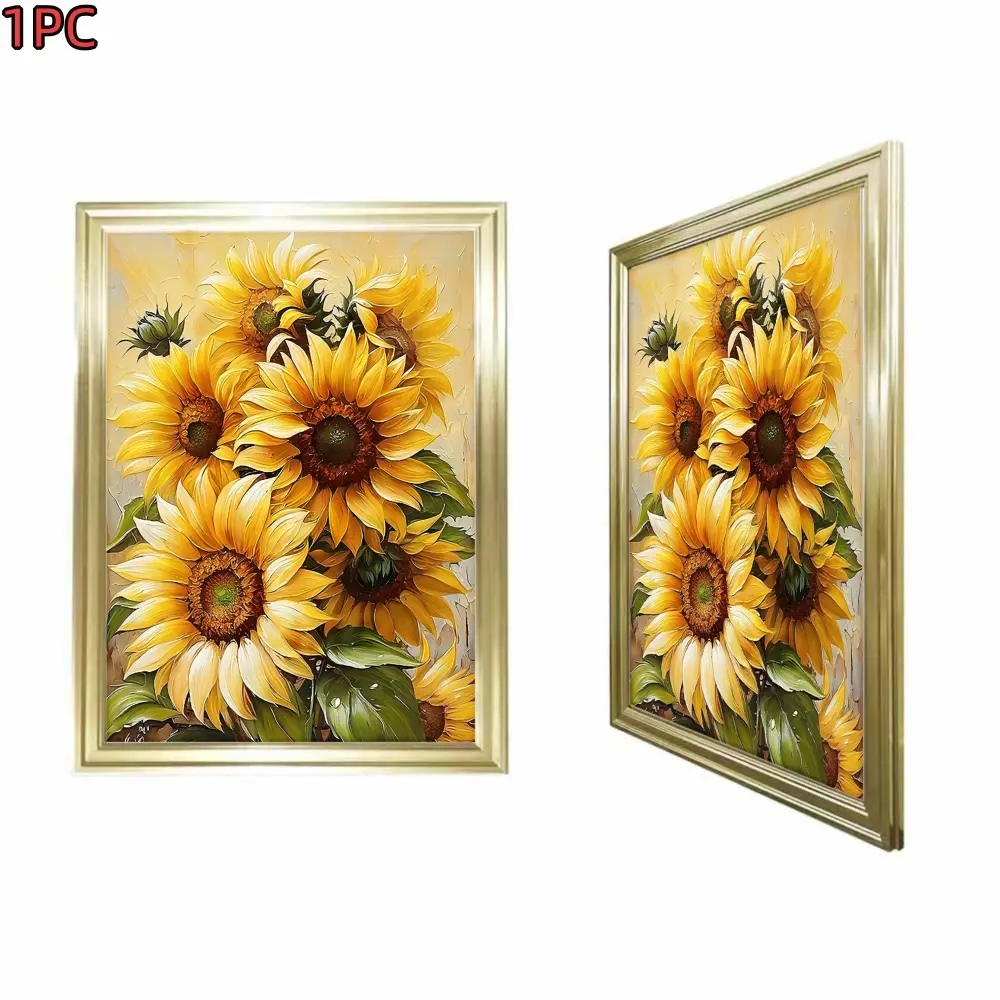 1pc Framed Gold Frame Sunflower Canvas Art Print For Living Room Bedroom And Kitchen Decor With Elegant Gold Frame