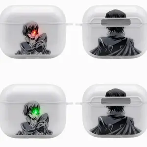 Lelouch Lamperouge Anime AirPods Case with Keychain, Frosted PC Protective Cover for AirPods Pro, Code Geass Manga Earbuds Case Gift for Him Her