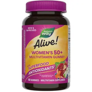 Nature's Way Alive! Women's 50+ Daily Gummy Multivitamins, Women's Supplements, Supports Healthy Heart, Brain & Bones,* B-Vitamins, Mixed Berry Flavored, 60 Gummies (Packaging May Vary)