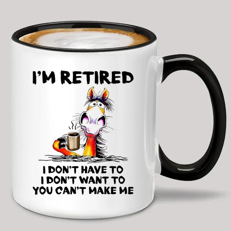 Funny Donkey Pattern Coffee Mug, 1 Count I'm Retired Letter Pattern Coffee Mug with Handle, Birthday Gift for Family Friend Coworkers Men Women, Funny Dad Mug, Drinkware