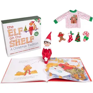 Elf On The Shelf Boy with Customizable Christmas Sweater Set - Blue Eyed Boy Elf w Book, Sweater, and Five Festive Holiday Outfit Decorations