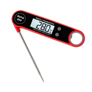 Meat Thermometer - Instant Read Digital Cooking Thermometer for Grilling & BBQ, IP67 Waterproof, LED Backlight, Auto Shut Off, 4.7 Inch 180° Foldable Probe, Built-in Bottle Opener & Fridge Magnet Kitchen Metal