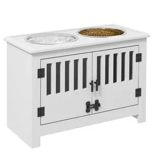 PawHut Large Elevated Dog Bowls with Storage Cabinet Containing Large 37L Capacity, Raised Dog Bowl Stand Pet Food Bowl Dog Feeding Station, Gray
