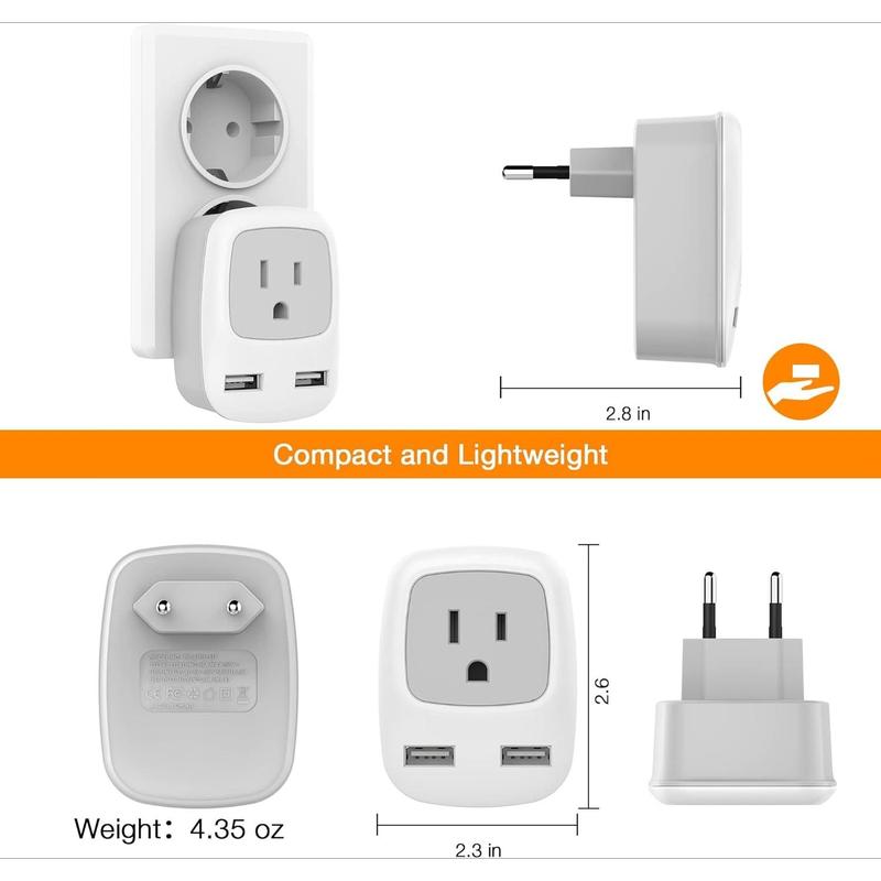 F-APT22 European Travel Plug Adapter, Europe Power Adaptor with 2 USB Ports, International Type C Outlet Charger for US to Most of EU Iceland Spain Italy France Germany F-APT22 European Travel Plug Adapter, Europe Power Adaptor with 2 USB Ports, International Type C Outlet Charger for US to Most of EU Iceland Spain Italy France Germany