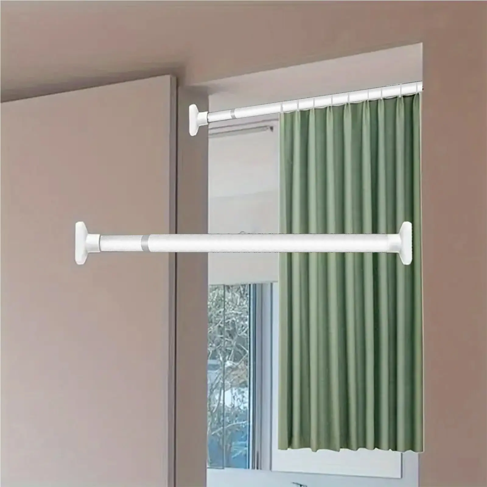 Telescopic No-Drill Curtain & Closet Rod, Multi-Use Hanging Rack for Clothes Storage & Laundry Drying, Adjustable Clothing Racks, Durable Organizer