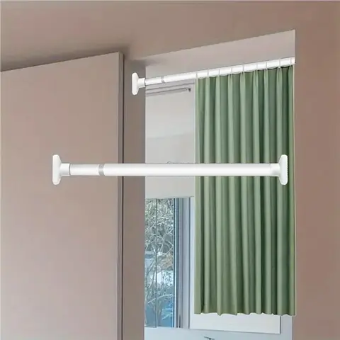 Telescopic No-Drill Curtain & Closet Rod, Multi-Use Hanging Rack for Clothes Storage & Laundry Drying, Adjustable Clothing Racks, Durable Organizer