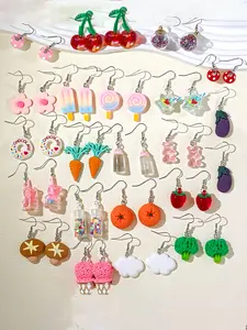 Playful Series Birthday Gift Earrings Set for Women, Stylish Jewelry Accessories, Perfect for Special Occasions, Trendy Design, Fruit Veggie Earrings