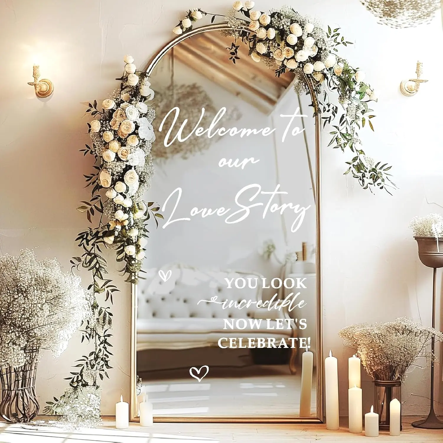 Black Vinyl Romantic Wedding Welcome Sign Letter Decals - Love Story Selfie Mirror Stickers for Bridal Shower, Marriage Reception Decor Signs