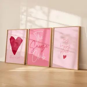Pink Bedroom Wall Art Set of 3 | Cozy Girly Wall Decor | Snooze Club Prints | Pink Couples Wall Art