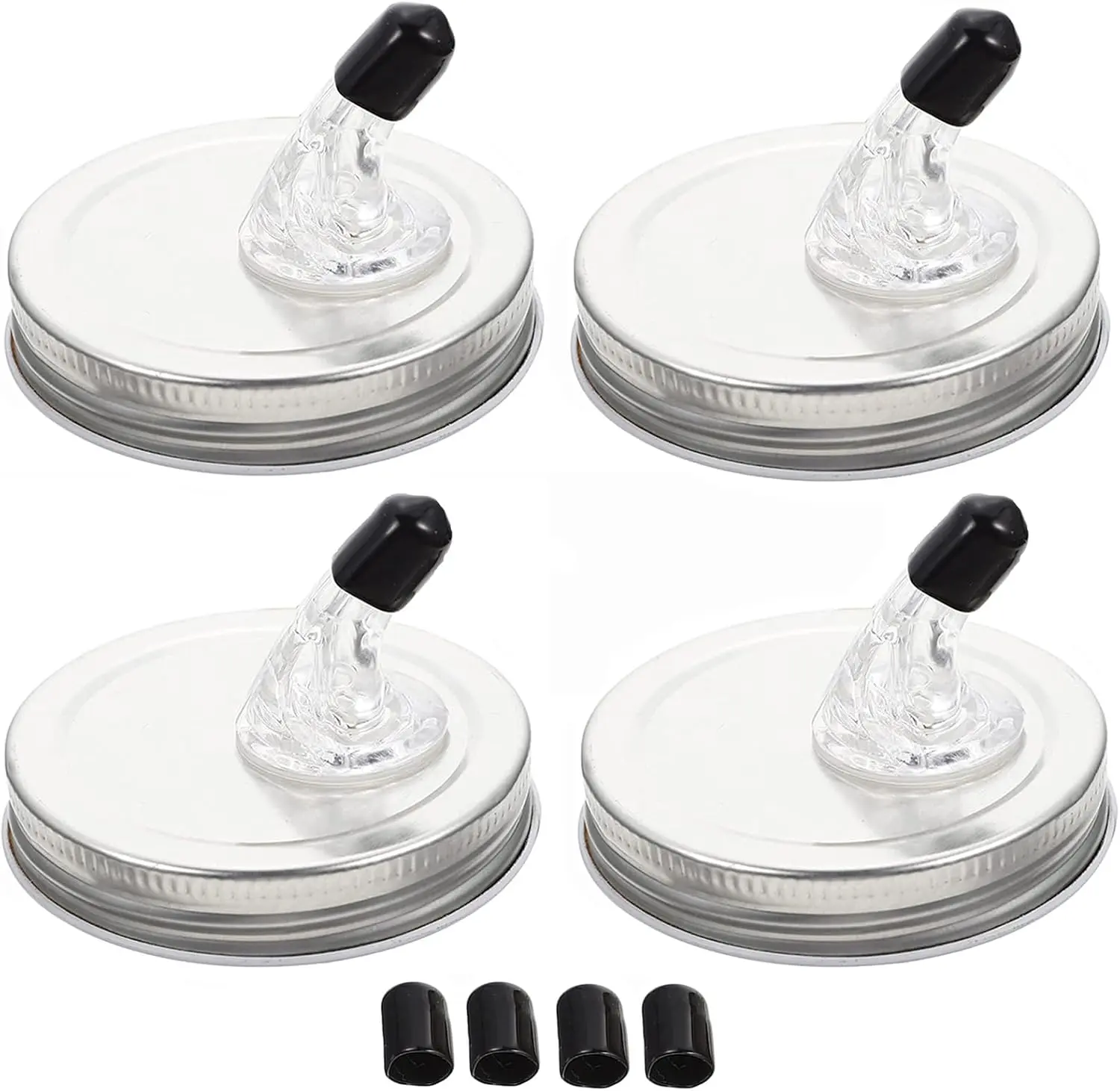 4Pcs Plastic Mason Jar Lids with Pour Spouts - 70mm/2.75inch Regular Mouth Fit, Light Tin Tool, Free-Flow Dispenser, Acrylic Dustproof Cover, Leak-Proof, 8 Spout Caps, Vanilla Compatibility, Food & Beverage Use, Home Improvement Supplies, Kitchen Tool