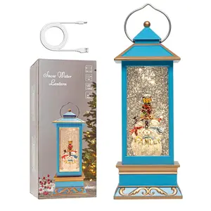 12" Christmas Snow Globe Lantern with Snowman - Water Swirling Glitter LED Light Lantern with  -  Xmas Gifts - USB Plug or  Operated  Decor (Snowman family)