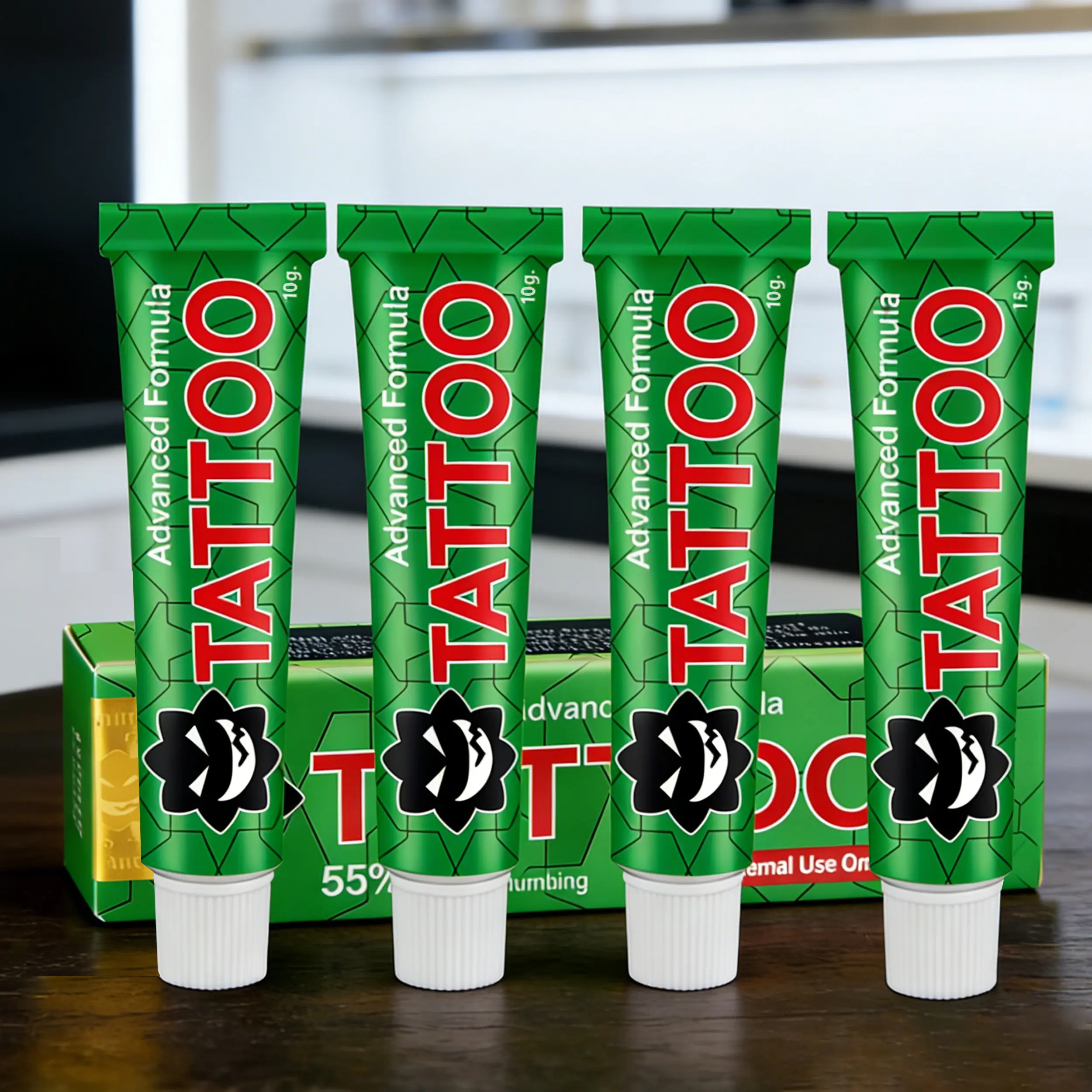 Tattoo Numbing Cream - Green 55% Numbing - Painless Tattoos Cream- Effective Numbing Formula for No-Distraction Tattoos (10g*4 Tubes)