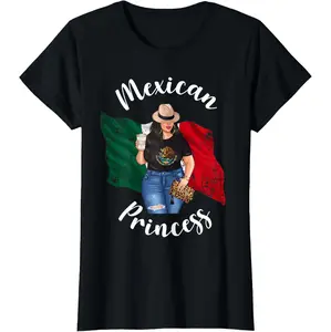 Women's Short-Sleeve Casual Mexican Princess T-Shirt - Patriotic Colors, Coffee-Themed Design for Sports, Outdoor Activities