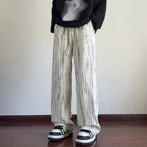 Men’s Autumn Tie-Dye Vertical Stripe Corduroy Pants — European Cotton Corduroy, Niche Trendy Wide-Leg Straight-Cut Casual Long Pants, Unisex Style