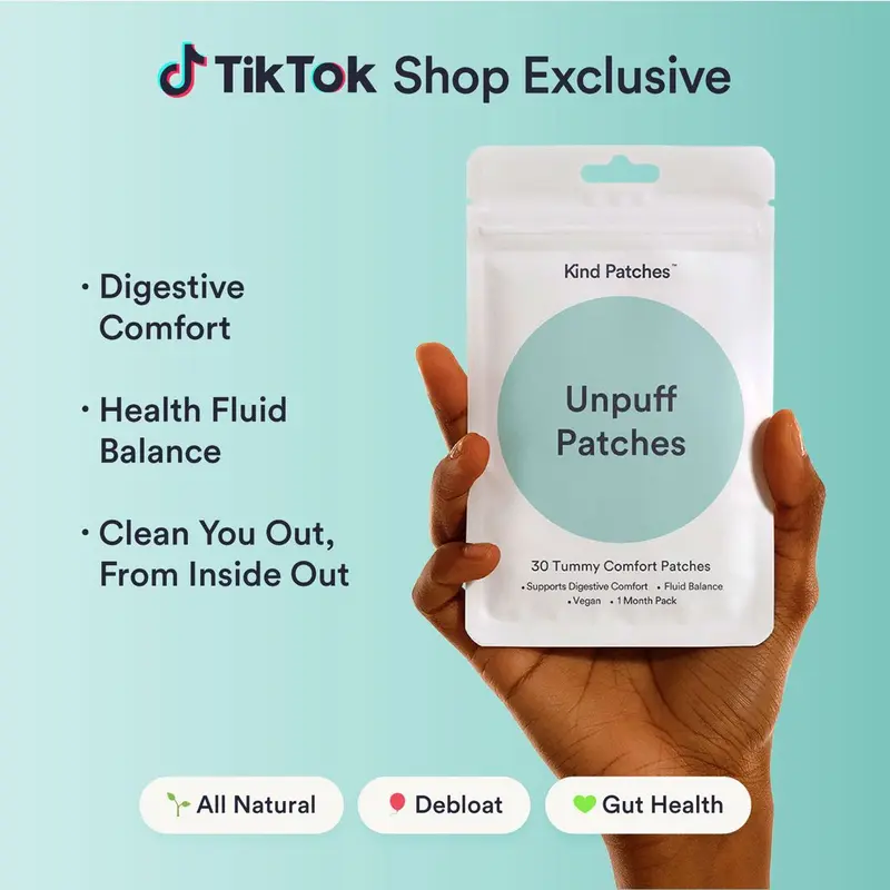 Kind Patches, Unpuff Patches, 30 Tummy Comfort Patches: Support Digestive Comfort, Fluid Balance, Vegan, 1 Month Pack