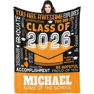 Leave a note for custom name Personalized Graduation Gifts Blanket with Name Custom Class of 2026 Graduation Blankets for Him Her Customized Grad Throw Blanket for College High School,summervibes
