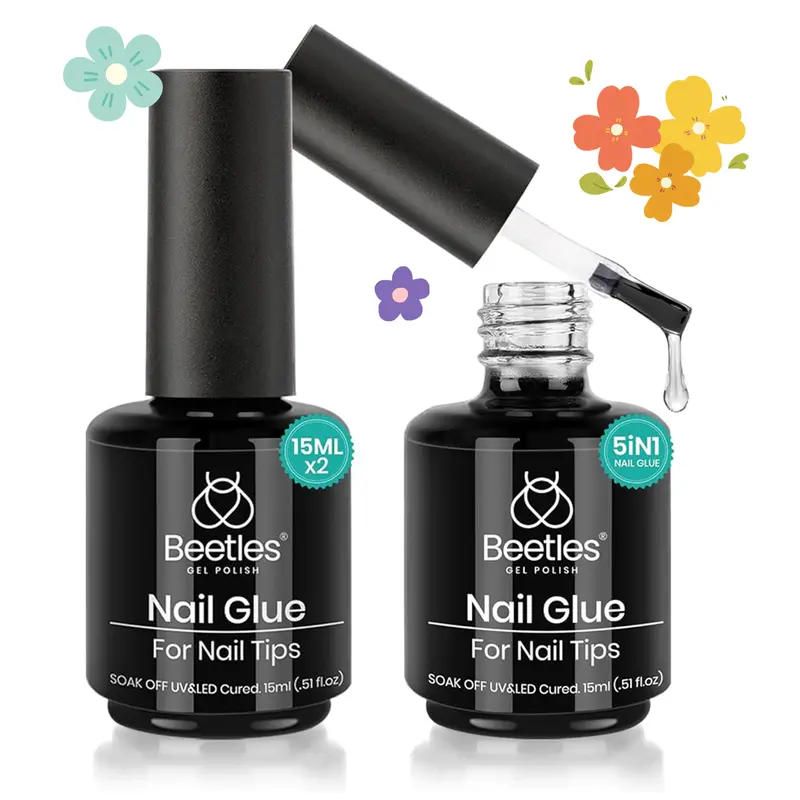 Beetles Gel Polish Nail Glue Kit - Base Gel, UV Top Coat, Acrylic Remover, Rhinestones for False Tips, Press-Ons - Spring Manicure Care Gift #Summervibes