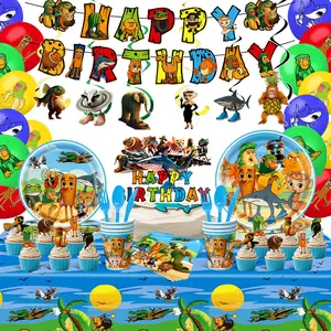 209PCS Italian Brainrot Birthday Party Decorations Set - Serve 24, Plates, Cups, Napkin, Cutlery,18 Balloons, Banner, Large Cake Topper, 24 Cupcake Toppers & Backdrop For Party Favors