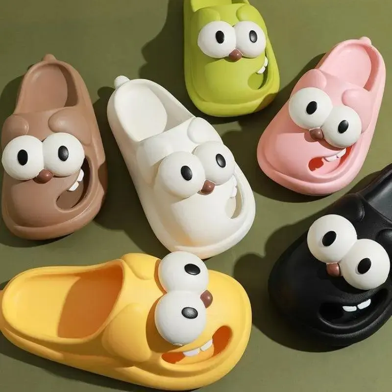 Cute Slippers for Women, Viral Big Eye Dog Slide On House Shoes, Funny Indoor Footwear with a Non-Slip EVA Foam Sole & Wiggling Tongue, Round Toe, Ankle, Indoor Bath