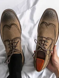 Men's Fashionable Brogue Design Lace Up Dress Shoes, Casual Comfortable PU Leather Shoes for Daily Wear, Business Style Shoes for Men, Boy, Business Casual Oxfords