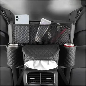 Car Handbag Holder Between Seats, Multi-Pocket Large Capacity Purse Holder, Auto Net Bag Barrier of Backseat Pet Kids, Car Seat Organizers and Storage for Cargo Tissue Cup