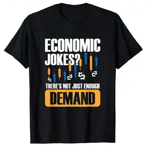 Men's Economic Humor Pattern T-Shirt - Funny Economist Slogan and Dollar Sign Design, High Elasticity Comfortable Casual Style, Machine Washable Black Shirt, Easy Care Clothing, Fun Creative Pattern Comfort Wear Casual Short-Sleeve Men's T-Shirts Cotton