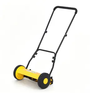 16-Inch Manual Reel Lawn Mower, 5-Blade Push Mower with Adjustable Cutting Height, Lightweight & Quiet, Eco-Friendly Grass Cutter for Small Yards, Yellow
