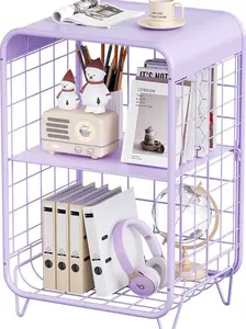 Cute Nightstand,Metal Side Table,3-Tier Modern End Table with Storage, Small Coffee Tables for Small Spaces,Coffee Table for Living Room, Bedroom,Dorm